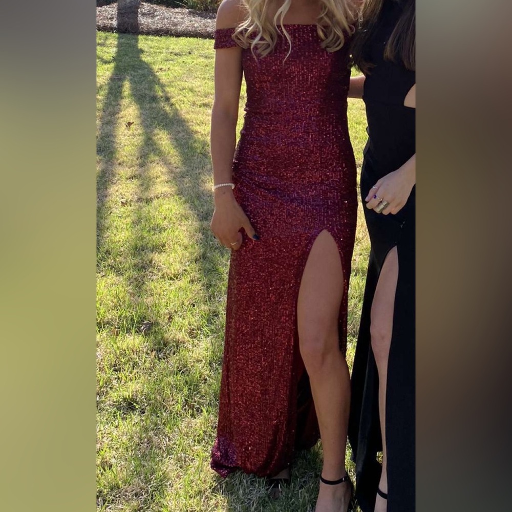 red off the shoulder prom dress